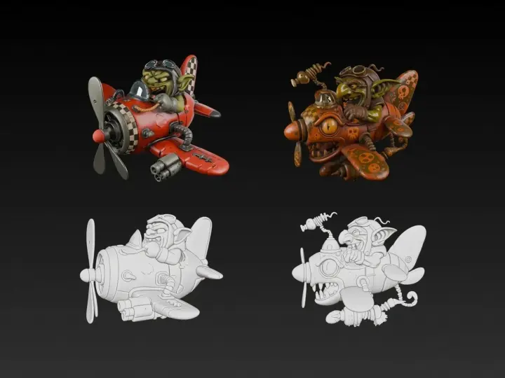 Hand-drawn toy planes compared with textured 3D reconstructions